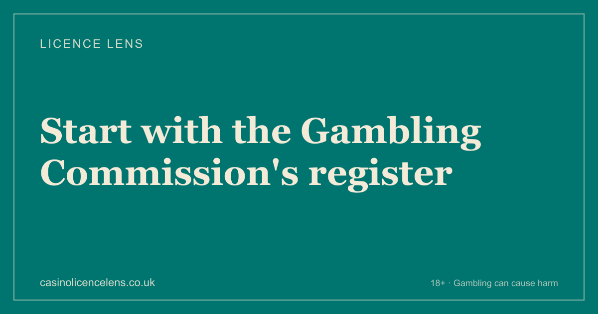 Title card reading “Start with the Gambling Commission's register”